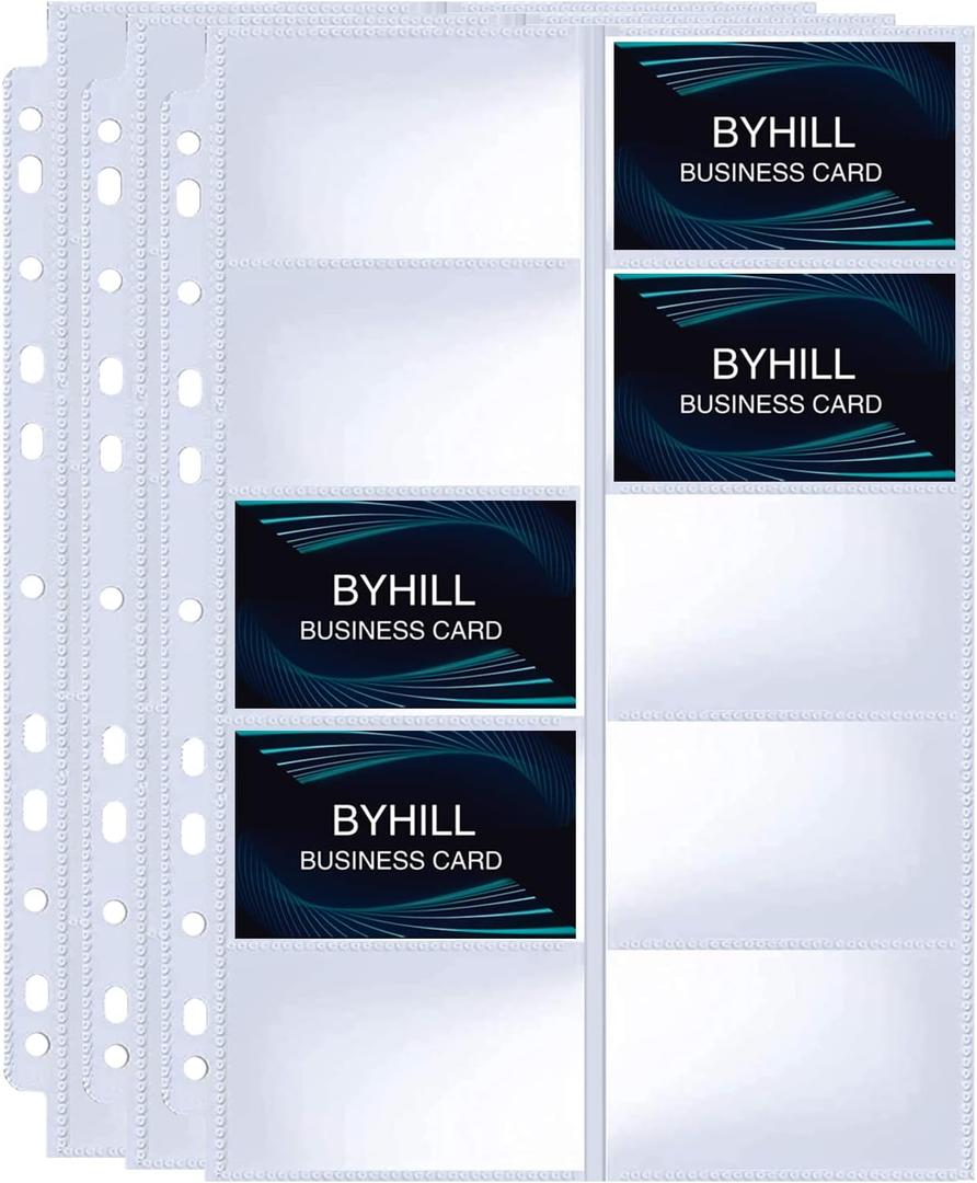 BYSTER 30 Pack 600 Pockets Business Card Sleeves Binder Sheets, Ultra-Clear Business Card Pages for 2/3/4 Ring Binder, Double Sided 10 Pocket Credit Card Pages