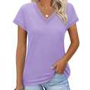Womens Short Sleeve Tops Business Casual Purple Shirts for Women Cap Sleeve Lace Outfits V Neck Blouses for Women Work Professional Formal Clothes Summer Work Office Petite Clothing (Purple, S)