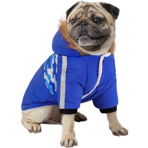 Queenmore Warm Dog Winter Coat, Cold Weather Waterproof Dog Snow Jacket, Reflective Dogs Hoodie with Long Sleeves for Small Medium and Large Dogs (RoyalBlue)