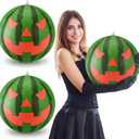 Jenaai 3 Pcs 16 Inch Large Watermelon Beach Balls Summer Halloween Inflatable Decorations Jack O Melon Face Watermelon Pool Balls Summer Halloween Party Favors