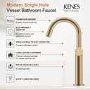 KENES Champagne Bronze Vessel Sink Faucet, Single Handle Gold Tall Bathroom Faucet Single Hole, Bathroom Vanity Faucet with Pop Up Drain and Supply Lines, KE-9005C-CB
