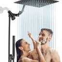 HOPOPRO 10 All Metal Rainfall Shower Head Combo with Handheld Spray, High Pressure Showerhead Combination, Adjustable Dual Showerheads with Extension Arm, Full-Body Coverage Shower Experience, Black