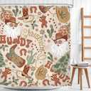 Christmas Shower Curtain 60Wx72H Merry Xmas Western Cowboy Santa Claus Retro 70s Howdy Pine Tree Cactus Hat Boots Bathroom Decor Modern Disco Ball Bath Curtain Fabric Polyester 12 Pack Hooks