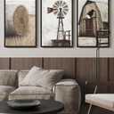Drsoum Farmhouse Wall Art Vintage Rustic Windmill Barn Cornfield Pictures Framed Painting Landscape Countryside Rural Canvas Artwork Home Decor Ready to Hang 16x24in - Black Framed