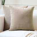 Encasa Homes Chenille Throw Pillow Covers 2 pcs Set - Sand- 24 x 24 inch / 60 x 60 cm Textured Solid Colour, Soft & Smooth, Square Accent Decorative Cushion for Couch, Sofa, Chair & Bed