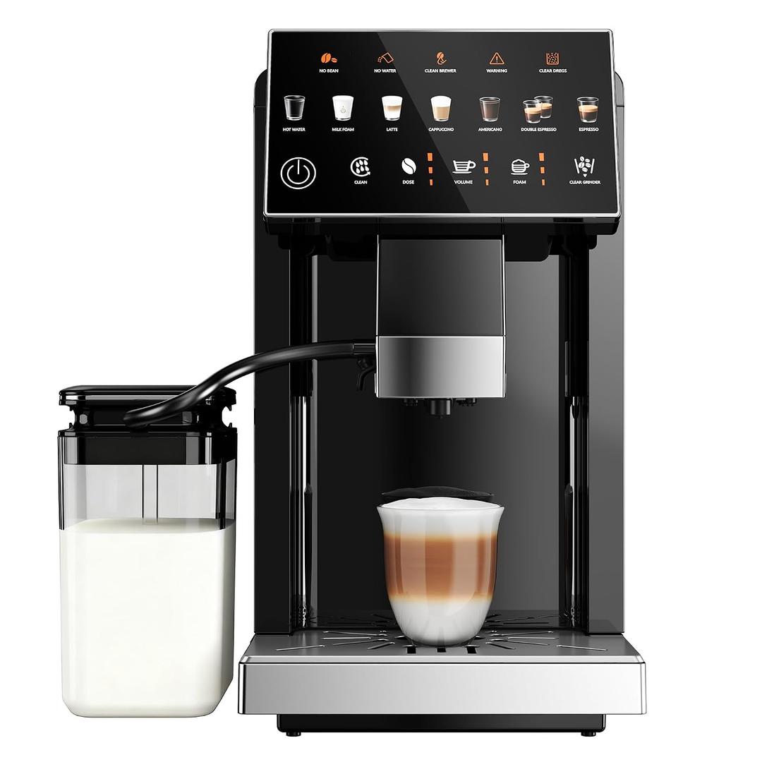 ICEVIVAL Fully Automatic Coffee Machine, 20 Bar Coffee Maker with Grinder, Automatic Espresso Machine with 15 Grinding Levels, Touch Control for Cappuccino & Latte, Auto Self-Cleaning