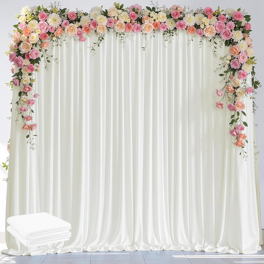 Wokceer Ivory Backdrop Curtain for Wedding Parties 2 Pack 10x8FT Wedding Curtains Photo Backdrop Drapes Polyester for Photoshoot Baby Shower Birthday Party Curtains Background 4 Panels 5x8FT