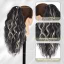 BARSDAR 18 Inch Claw Clip Highlight Ponytail Extension Thick Soft Wavy Curly Clips in Ponytail Hairpieces for Women Natural Looking Synthetic Claw Clip Hair Extensions Black Mix Blonde