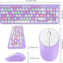 Wireless Keyboard and Mouse Combo, Retro Typewriter Keyboard with Round Keycaps, 2.4GHz USB Cute Wireless Keyboard Mouse for Computer, Desktop, Laptop (Purple Colorful)