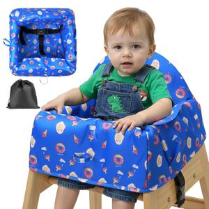Baby High Chair Cover Restaurant with 3-Point Harness,Portable High Chair Covers for Travel,Dining Out,Waterproof and Machine Washable,Inner Padded,Fits Wooden High Chairs,Blue