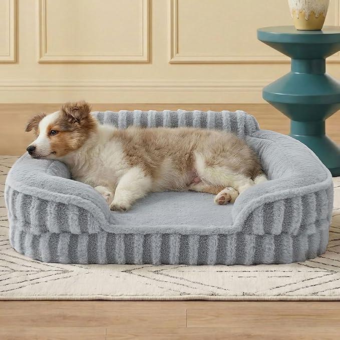 LE SURE Cute Dog Bed Medium Size Dog, Orthopedic Waterproof Medium Pet Beds with Sides, High Back Non-Slip Bottom and Egg-Crate Foam Pet Couch Sofa with Washable Removable Cover, Beige (28.0"L x 23.0"W x 6.5"Th)
