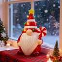 RM ROOMERS Lighted Christmas Gnome, 7.48" Candy Theme LED Elf Figurine with Multicolor Lights Pre-lit Ceramic Xmas Tree Decor for Table Centerpiece Mantel Home Indoor