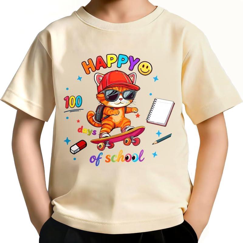100 Days of School Shirt for Kids Boys Girls Funny 100th Day of School Toddler Graphic Short Sleeve T-Shirt 3-7T