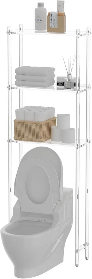 3Tier Clear Over The Toilet Storage,70.8H x 23.62L x 9.84W inch Acrylic Bathroom Organizer Shelves, Clear Morden Rack, Space Saver for Bathroom Laundry Room Waterproof No Drilling Modern, 71 inches x 23.6 inches x 10 inches