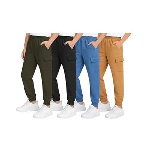 Quad Seven Boys Sweatpants - 4 Pack Active Fleece Boys Joggers or Cargo Pants for Kids - Performance Athletic Pants (4-18), Size 8-10, Black/Olive/Khaki/Blue