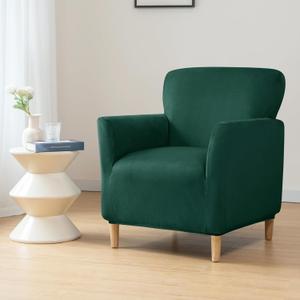MINGPINHUIUS Banquet Luxury Armchair Slipcovers: Modern Velvet 1Piece Chair Covers Super Soft Washable Single Couch Covers with Arms,Friendly for Kids Pets (Dark Green)