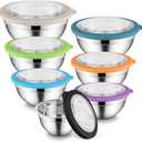 E-far Mixing Bowls Set of 7, Stainless Steel Mixing Bowls with Airtight Clear Lids, Metal Nesting Bowls for Kitchen Prep, Baking, Serving, Dishwasher Safe, Size 4.6, 3.5, 3, 2, 1.5, 1, 0.7QT, Colorful (Multicolor)