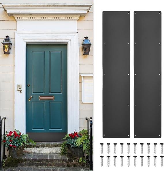 uxcell 2pcs Door Kick Plate, 6 x 28 Inches Aluminum Kick Plate Door Plate, 1.5mm (1/16 Inch) Thickness, for Exterior Front Door or Back Door, Black