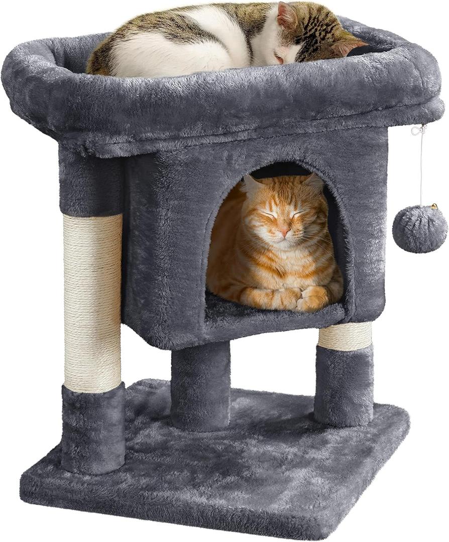 Yaheetech 23.5in Cat Tree Sturdy & Stable, Space-Saving 3-Level Cat Tower with Plush Perch, Condo, Sisal Scratching Posts & Dangling Ball, Perfect for Apartments, Dark Gray