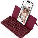 CACOE Wireless Keyboard with Stand, Mini Keyboard for Cell Phone, Ultra-Slim Portable, Foldable, Dual-Channel QWERTY with Stand Holder for Smartphone and More iOS Android Windows, Wine Red