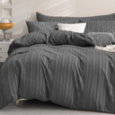 JELLYMONI Duvet Cover King Size Gray- 3PCS Boho Striped Duvet Cover Set Polyester Tufted Bohemian Textured Comforter Cover with Corner Ties & Zipper Closure (King(104"90"))