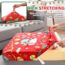 8 Pcs Christmas Patio Cushion Covers, Santa Claus Stretch Sofas Seat Covers for Home Indoor, Claus Printed Replacement Furniture Protector Slipcover for Christmas Decor, with Elastic Fixing Buckle