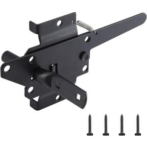 WellMade Heavy Duty Self-Locking Gate Latch for Wooden Fence, Post Mount Automatic Gravity Lever Door Latches for Garden Outdoor/Pool Gate, Metal Gates Vinyl Fence Gate Lock, Black Finish with Screws