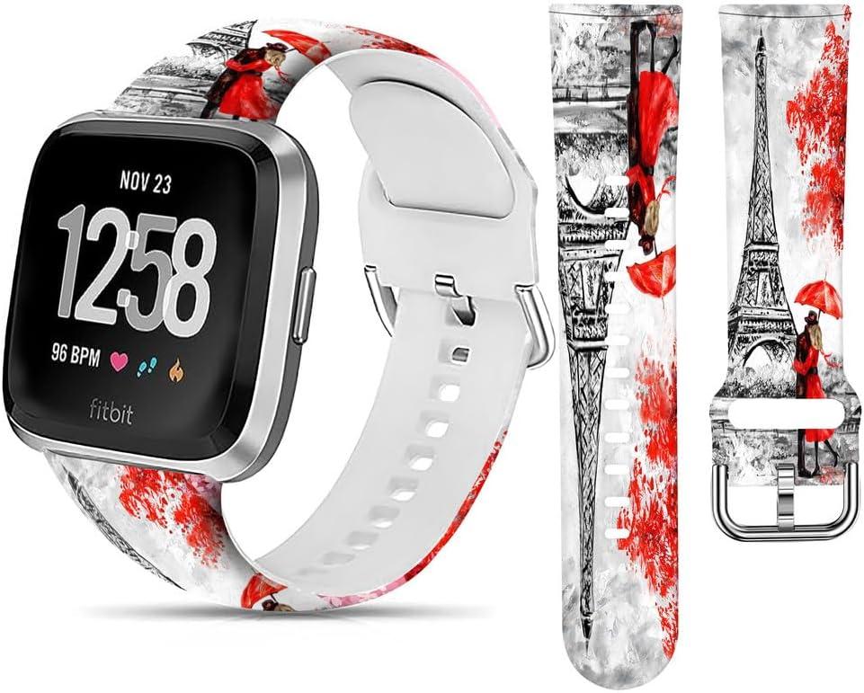 Sport Band Compatible with Versa 4/Versa 3/Sense 2, Elastic Replacement Wristbands Strap for Women Men (Paris Eiffel Tower Street)