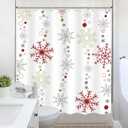 Christmas Shower Curtain 72Wx72L Inch Winter Snowflake Merry Xmas Cute Snow Bathroom Set Red Grey Snowflakes Happy New Year Snowy Holiday Kids Bath Curtain Bathtub Accessories Home Decor