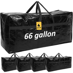 4 Pcs 66 Gallon Large Moving Bags with Zipper and Handles Foldable Storage Duffle Bags Heavy Duty Extra Large Totes for College Dorm Travel Clothes Blankets Bedding Moving (Black)