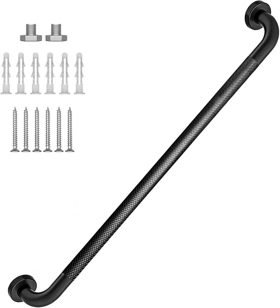 36 Inch Shower Grab Bar 1.25" Dia, Black Anti Slip Bathroom Grab Bar, 304 Stainless Steel Knurled Handicap Grab Bars, Safety Support Handrail, Assist Bath Shower Handle for Elderly Injury Senior