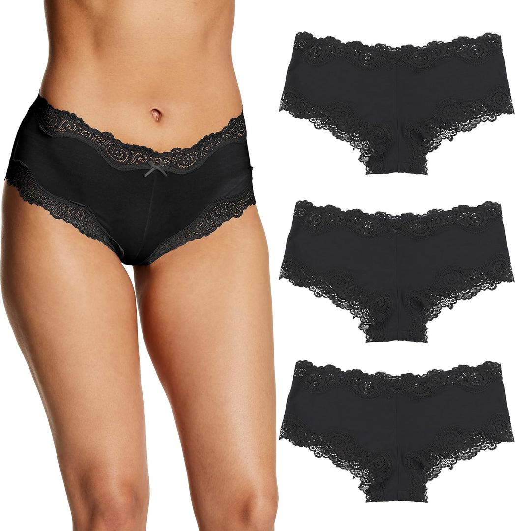Maidenform Women's Underwear Pack w/Low-Rise, 3-Pack, Cheeky Lace Underwear Women Pack, Comfortable Lace Panties for Women (X-Large, Black/Black/Black)