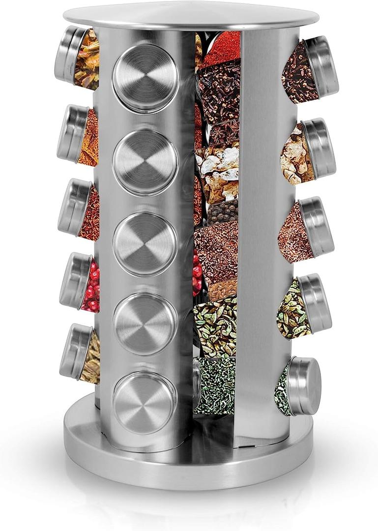 Simpli-Magic Spice Rack Organizer, Rotating Spice Rack with 20 Jars Included