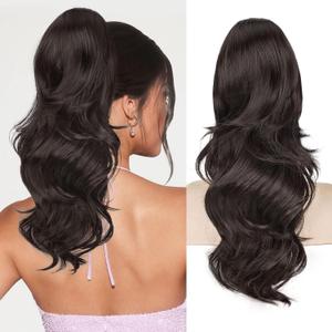 BOGSEA Ponytail Extension 20 Inch Drawstring Ponytail Extension for Women Long Wavy Hair Extensions for Daily Use(Dark Brown)