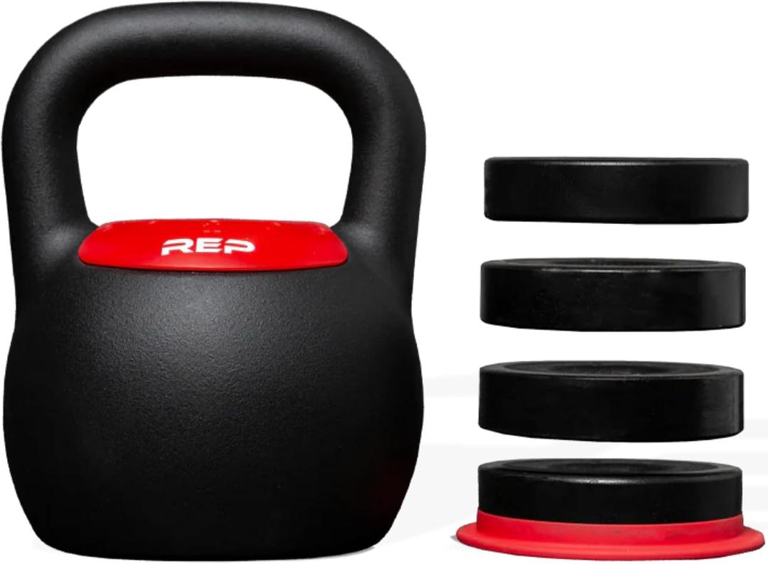 Rep Fitness Adjustable Kettlebell | Weight Set for Home Gym | Strength Training Equipment for Men & Women | Compact Steel Bell with Ergonomic Handle | Red | 40 Lb