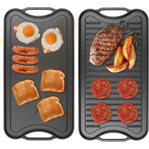 2 in 1 Reversible Cast Iron Griddles for Gas Grill,Flat Griddle-Pan for Gas Stove,Pre-Seasoned Oven Top Pan, Upgrade Double Burner Griddle for Indoor & Outdoor Cooking Accessories,20" X 10.5"
