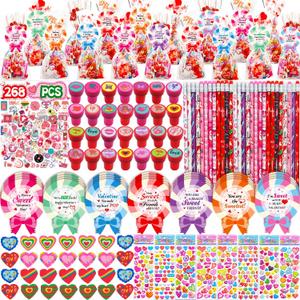 268pcs Valentines classroom gifts, valentine for class valentines day gifts cards bulk valentine gifts for kid classroom school valentines party favors goodie bags exchange treats for kid