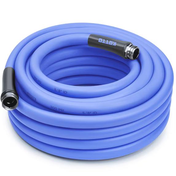 Kotto Heavy Duty 100ft Garden Hose, 5/8" All-Weather Water Hose with Crush-Resistant Brass Fittings, 600 PSI Burst Proof, Kink & Leak Resistant, Blue