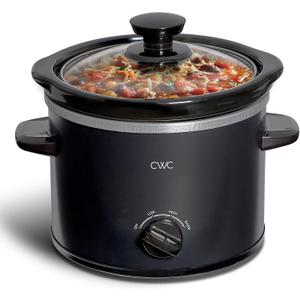 COOK WITH COLOR 2QT Mini Electric Round Slow Cooker - Adjustable Settings, Removable Stoneware Pot, Tempered Glass Lid, Dishwasher Safe, Cool-Touch Side Handles, Black
