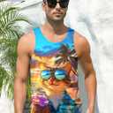 RAISEVERN Mens Tank Tops Summer Sleeveless Tee Cool Workout T-Shirts Beach Novelty Undershirts (M)