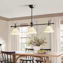 Linear Chandelier, Modern Chandelier for Dining Room Light Fixture, Dining Light Fixtures with Milk Glass Shade Pendant Lights Kitchen Island for Restaurant, Living Room (Black, 3-Lights)