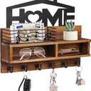 VIS'V Key Holder Wall Mount, Decorative Wooden Mail and Key Organizer with Storage Basket and Shelf, 2 Compartments, 6 Hooks, Brown