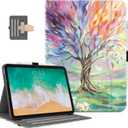 Case for iPad (A16) 11th Generation 2025, iPad 10th Generation Case Shockproof Protective with Pencil Holder, Multi-Angle View Adjustable Stand Pocket/Hand Strap/Auto Wake Sleep, Seasons Painting Tree
