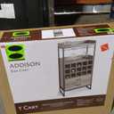 Addison Bar Cart, Black Metal And Grey Washed Wood Finish, 7 Under Cabinet Stemware Racks Grind Wine Rack to Store Up To 15 Bottles, 2 Gliding Drawers