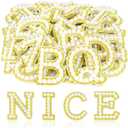 ASTARON 26 Pcs Self Adhesive Letter Patches Pearl Rhinestone Letter Stickers, Glitter Rhinestone Letters A-Z Embroidered Applique Patches Alphabet Cloth Patch for Clothes, Bags, Hat, Phone Case, DIY (White&Gold)