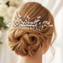 Bridal Hair Pins Set, Rhinestone Side Comb, Gold Butterfly with Pearls and Crystals, Wedding Hair Accessories (Silver F)