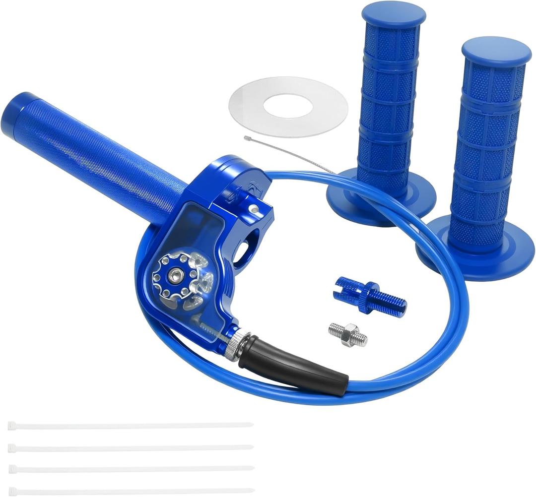 Motorcycle Throttle Assembly,7/8" Quick Twist Throttle Grips with Throttle Cable Aluminum Alloy Universal for CRF KLX SSR TTR 110 125 150 250cc Dirt Pit Bike ATV Mini Bike (Type A-Blue)
