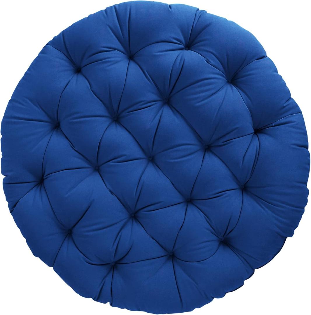 Sorra Home Tufted Papasan Cushion - Bucket & Moon Chair Comfy Round Cushion - Floor Pillow with Plush Foam for Indoor Furniture (Frame Not Included) - Blue (44" x 44" x 4")