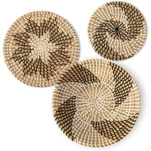 Glenmal 3 Pcs Boho Wall Basket Decor Decorative Bulrush Woven Basket Wall Decor Art Farmhouse Handmade Hanging Baskets with African Design for Living Room Display Table Settings Kitchen Home(Classic)