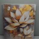 Olivine Zen Wall Art, Lotus Pictures Wall Decor, White and Golden Lotus Flower Bloom Painting Canvas Prints, Framed Artwork for Bedroom Bathroom Living Room Office Spa Meditation Yoga 24"x20"